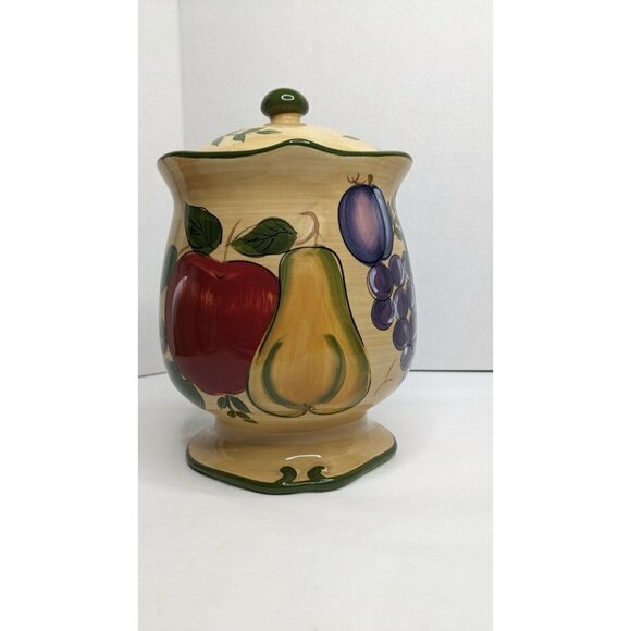 Home Trends Granada Fruit Medium Canister 9" gasket lid apple grapes pear - Picture 7 of 12